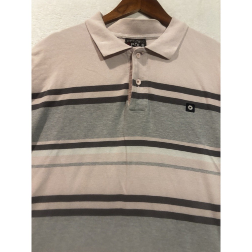 SOUTH POLE Men's Polo Shirt XXL Pink Gray White Striped Casual‎ Short Sleeve